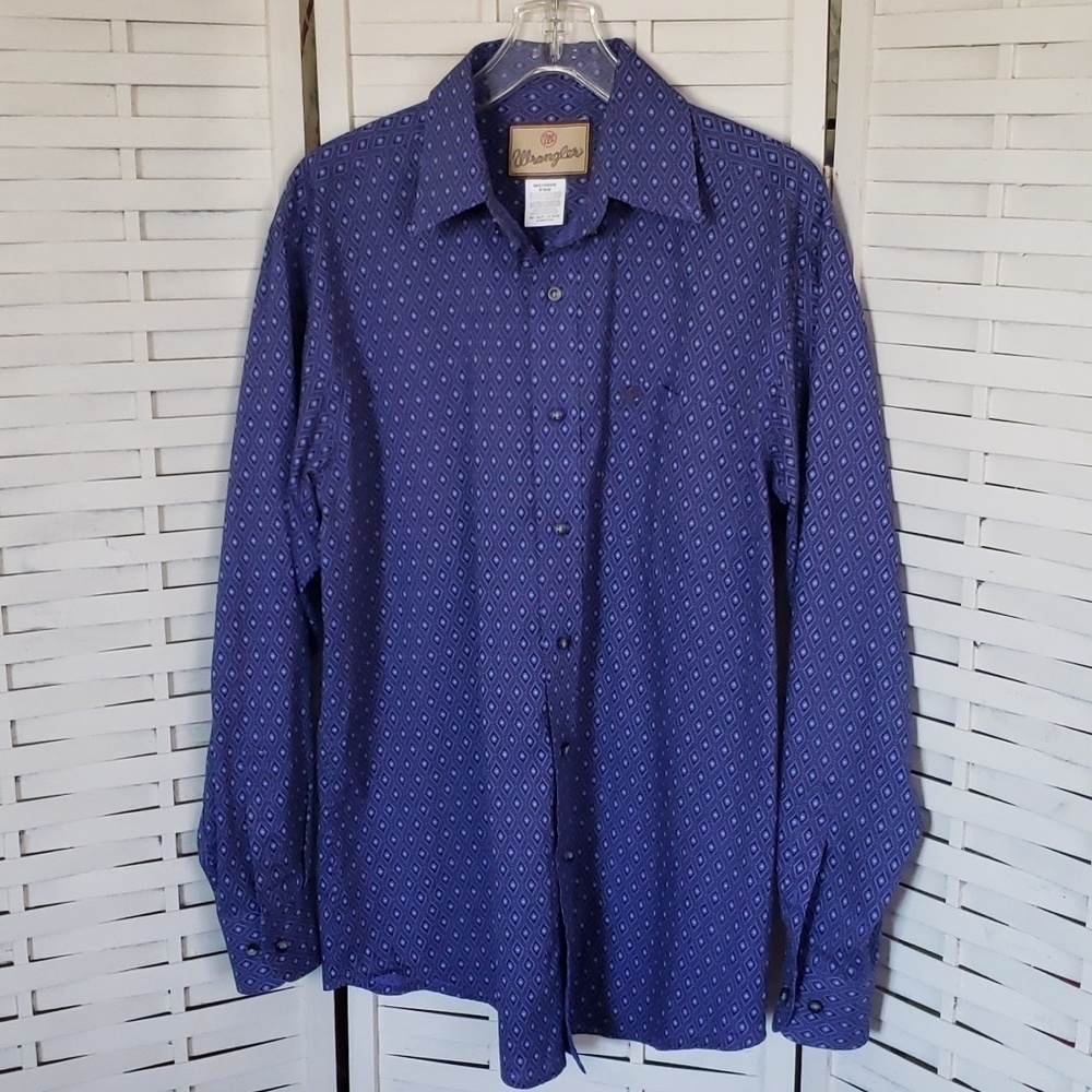 Wrangler printed blue purple long sleeve button down mens shirt M